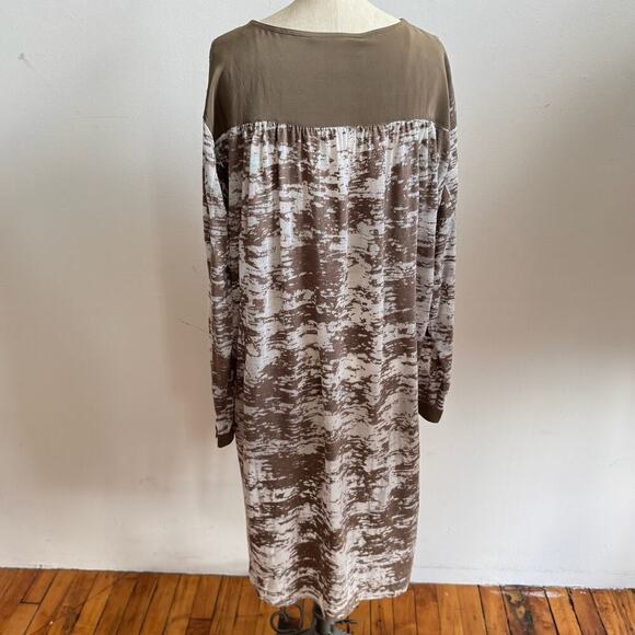 3.1 PHILLIP LIM Sheer Abstract Burnout Print Taupe Long Sleeve Midi Shirt Dress - Picture 4 of 9